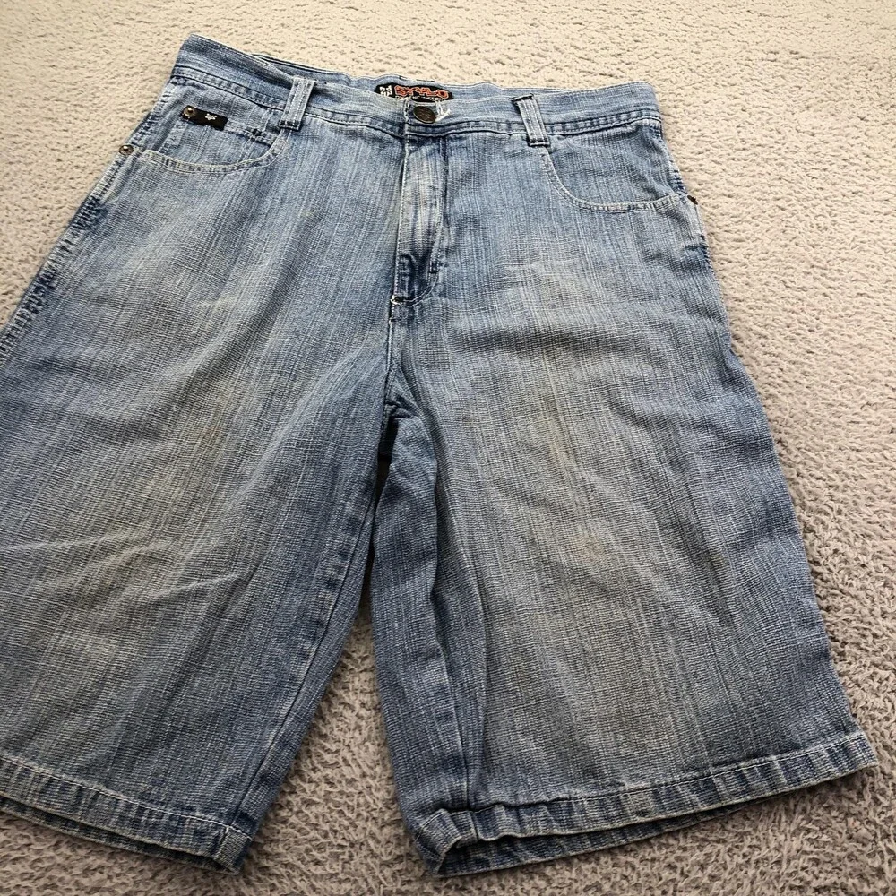Stylo Shorts Mens 34 Blue Denim Bermuda Relaxed Fit 12 Inseam Casual Long Summer